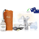 Cordless warm and cool mist inhaler by Crane, including spring water bottle, two masks, power cord, and carrying bag.