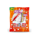 Crayola Scribble Scrubbie kit featuring a dinosaur figurine, a scrub brush, and two washable markers for coloring and cleaning.
