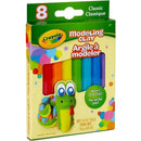 Crayola 8 Ct Modeling Clay pack featuring bright colored clay sticks and a playful green character on the front.