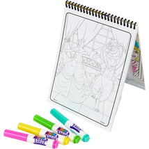Reusable activity pad featuring a coloring page of Belle and the Beast, with five colorful eraseable markers.