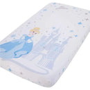 Cinderella-themed crib fitted sheet featuring a castle and stars, designed for infant bedding.