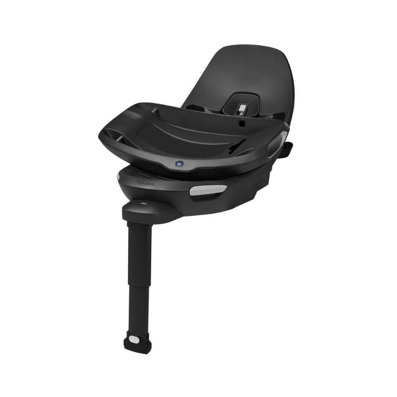 Cybex Aton G2 Swivel Load Leg Base, featuring a black seat with a secure locking mechanism and adjustable support leg.