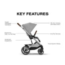 Cybex Balios S Lux travel system in Stone Grey, featuring adjustable handlebar, XXL sun canopy, ergonomic seat, and advanced suspension.