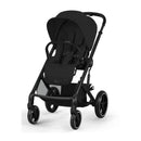 Cybex Balios S Lux stroller in Moon Black, featuring a sleek design, spacious seat, and large wheels for smooth mobility.