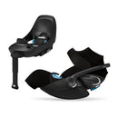 Cybex Balios S Lux + Cloud G Pro Travel System in Moon Black, featuring a car seat base and detachable infant seat.