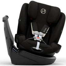 Cybex Callisto G 360° Rotating All-in-One Convertible Car Seat in Moon Black, featuring a safety harness and cushioned side supports.
