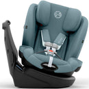 Cybex Callisto G 360° rotating all-in-one convertible car seat in Stormy Blue with safety harness and mesh upholstery.