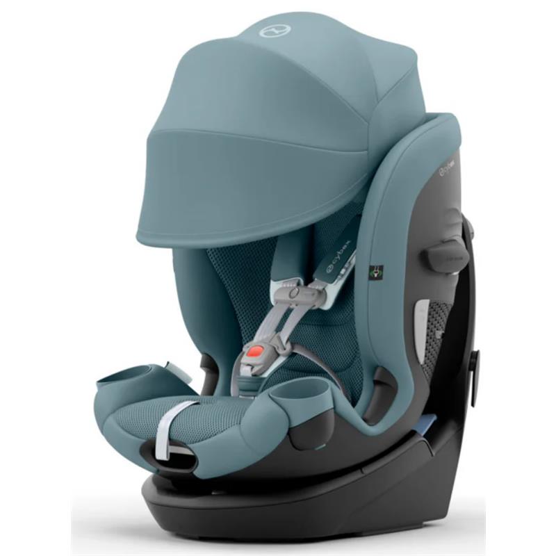 Cybex Callisto G 360° Rotating All-in-One Convertible Car Seat in Stormy Blue with adjustable canopy and secure harness system.