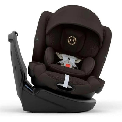 Cybex Callisto G 360 Rotating All-In-One Convertible Car Seat in Chocolate Brown, featuring a padded seat and safety harness.