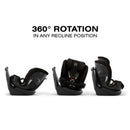 Cybex Callisto G 360 Select Rotating All-In-One Convertible Car Seat in black; shows 360-degree rotation in any recline position.