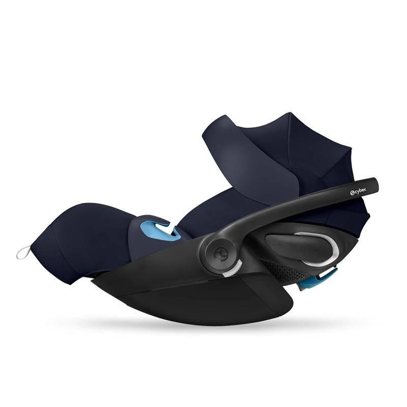 Cybex Cloud G Pro Comfort Extend Infant Car Seat in Ocean Blue, featuring a sleek design with safety features and adjustable handle.
