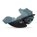 Cybex Cloud G Pro Comfort Extend Infant Car Seat in Stormy Blue, featuring a sleek design and protective shell.