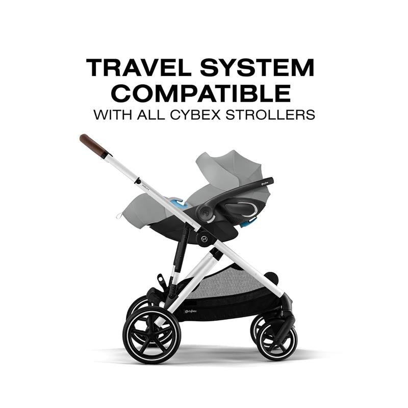 Cybex Cloud G Pro Comfort Extend Infant Car Seat in Stormy Blue, designed for travel system compatibility with all Cybex strollers.
