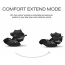 Cybex Cloud T Infant Car Seat in Sepia Black, showcasing Comfort Extend Mode with ergonomic reclining position for babies.
