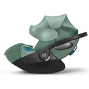 Cybex Cloud T SensorSafe Infant Car Seat in Leaf Green, featuring a secure base, adjustable canopy, and safety sensors.