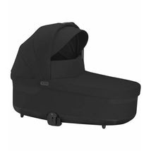 Cybex Cot S Lux 2 in Moon Black, a sleek, modern baby carrycot with a large canopy and secure fastening mechanism.