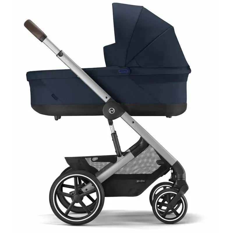 Cybex Cot S Lux 2 in Ocean Blue, featuring a sleek design, adjustable canopy, and spacious bassinet on a lightweight frame.