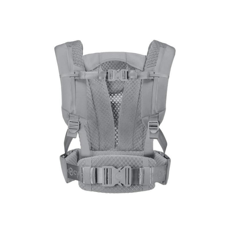 Cybex Coya Carrier in Thunder Grey, featuring padded straps, mesh panels, and adjustable buckles for secure carrying.