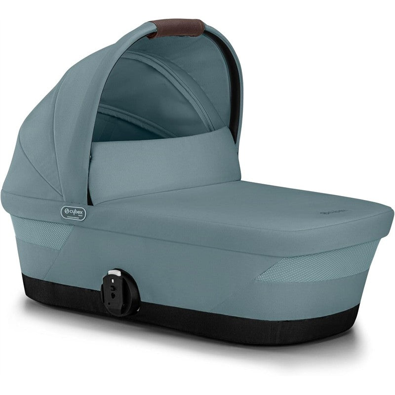 CYBEX eGazelle/Gazelle S Cot Bassinet in Stormy Blue, featuring a protective canopy and a sleek design for stroller use.