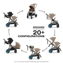 Cybex Egazelle S Single-to-Double Stroller in taupe features multiple configurations and an almond beige seat.