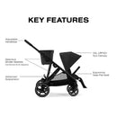 Cybex Gazelle S 2 stroller in black, featuring adjustable handlebar, spacious storage baskets, and XXL sun canopy.