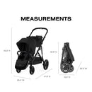Cybex Gazelle S 2 Single-to-Double Stroller with black frame and moon black fabric, featuring height and folded size measurements.