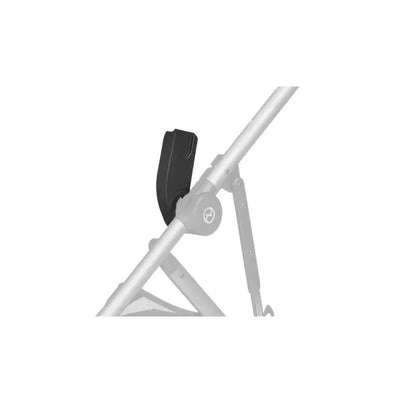 Cybex Gold Gazelle S infant car seat adapter attached to a stroller frame, featuring a black connector piece.