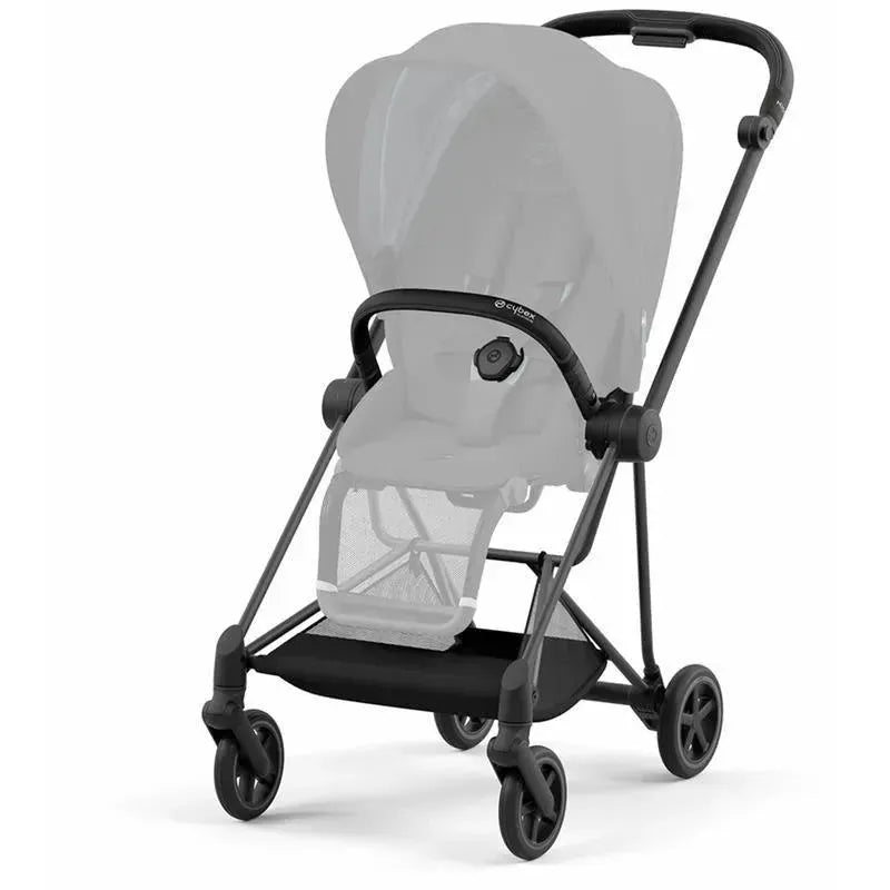Cybex Mios 3 Stroller Frame in matte black, featuring a sleek design with a removable seat and underbasket.