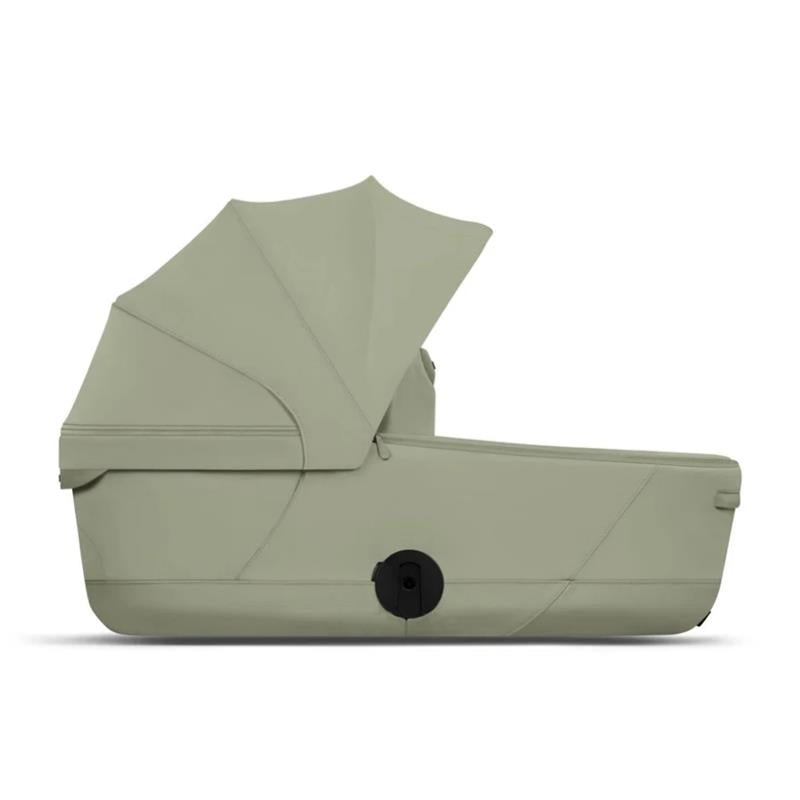 CYBEX MIOS/COYA Fold Lux Carry Cot in Sage Green, featuring a sleek design with a sun canopy and comfortable interior.