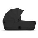 Cybex Mios/Coya Fold Lux Carry Cot in Sepia Black, showcasing a sleek design with an adjustable canopy for infants.