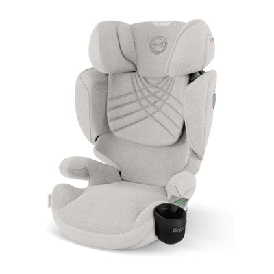 High-back booster seat in City Grey, featuring adjustable headrest, side wings, and a cup holder.