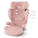 Cybex Solution T High-Back Booster Seat in Peach Pink, featuring adjustable headrest and breathable mesh fabric.