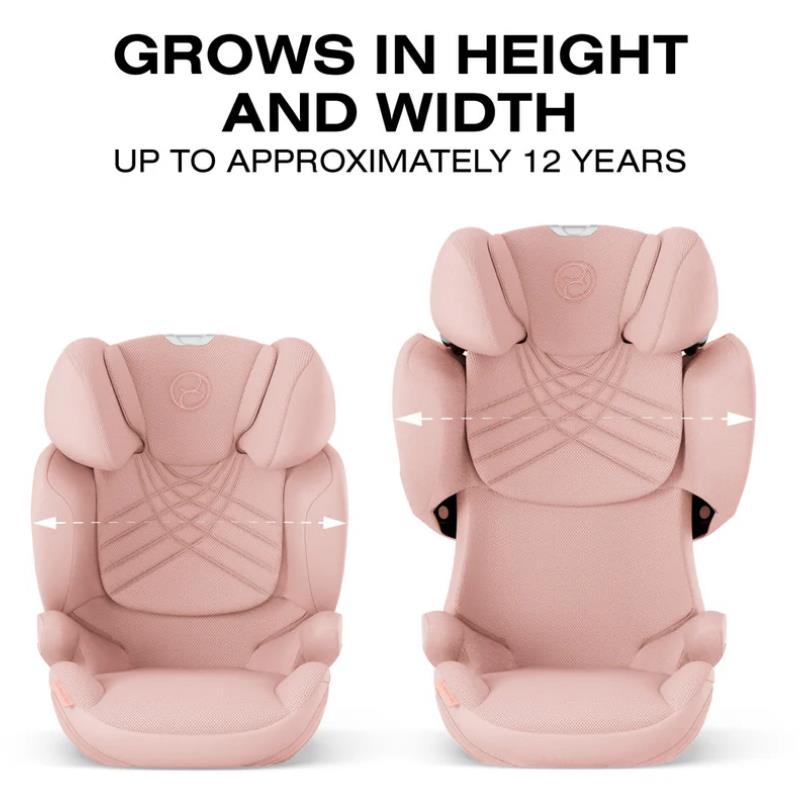 Cybex Solution T High-Back Booster Seat in Peach Pink, adjustable in height and width for children up to 12 years.