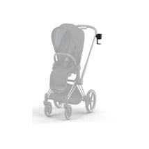 Cybex stroller cup holder in black, attached to the handle of a stroller, designed for holding beverages.
