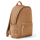 Large Dagne Dover Dakota Backpack in camel, featuring a smooth surface, front zip pocket, and logo patch.