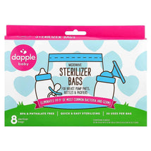 Dapple Baby microwave sterilizer bags, fragrance-free, 8 count package, eliminates 99.9% of bacteria and germs.