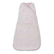Delta babyGap TrueSleep Sleep Sack in pink stripes, featuring a built-in swaddle and pocket for added comfort.