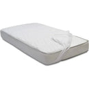 Delta Children Beautyrest fitted baby crib mattress pad cover in white, showcasing a quilted top and elastic edges for secure fit.