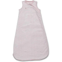 Pink striped sleep sack for babies, designed for 6-12 months, with sleeveless design and soft fabric.