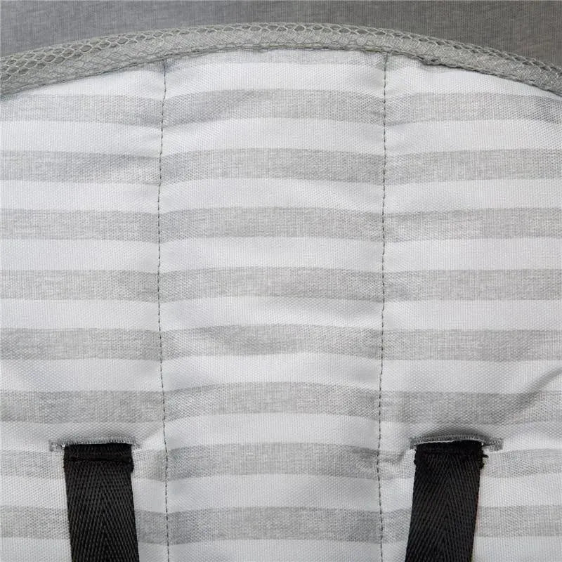 Grey fabric with white stripes highlighting the seat and harness straps of the Delta Gap Classic Umbrella Stroller.