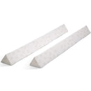 Extra-long white foam bedrail bumpers, designed for safety, featuring a triangular shape for secure positioning.