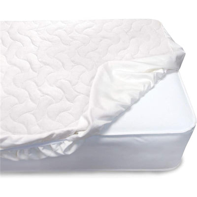 Delta Sertapedic crib mattress pad cover, white with quilted texture, showcasing nanotex stain repel technology.