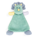 Demdaco Dino Oddball Blankie features a soft, mint-green body with a friendly dinosaur face, textured arms, and colorful accents.