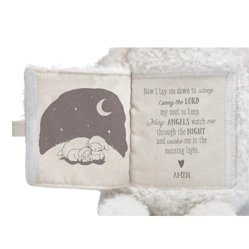 Demdaco Goodnight Prayer Lamb featuring a soft fabric design with a prayer text and illustrated lambs sleeping under a night sky.