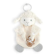 Demdaco Lamb Teether Buddy, a soft plush lamb toy with textured limbs and an attached teether.