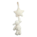Musical pull toy lamb with a star-shaped top, designed for infants; features soft, plush materials in light colors.