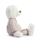 Brown and white plush pajama bear wearing a star-patterned outfit, designed for comfort and sweet dreams.
