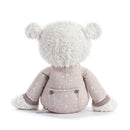 Brown and white plush pajama bear with fluffy ears, wearing a soft, star-patterned outfit, ideal for cuddles at bedtime.