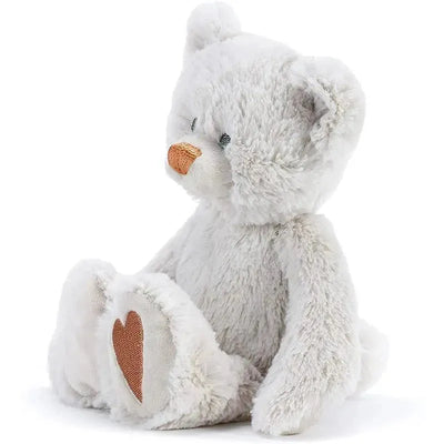 Soft gray plush bear with a heart-shaped patch on its foot, ideal as a November birthstone gift.