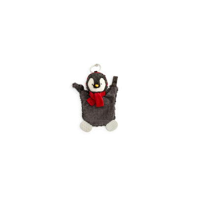 Demdaco Penguin Teether Buddy, 7x10 inches, features a plush penguin design with a red scarf and textured teething areas.